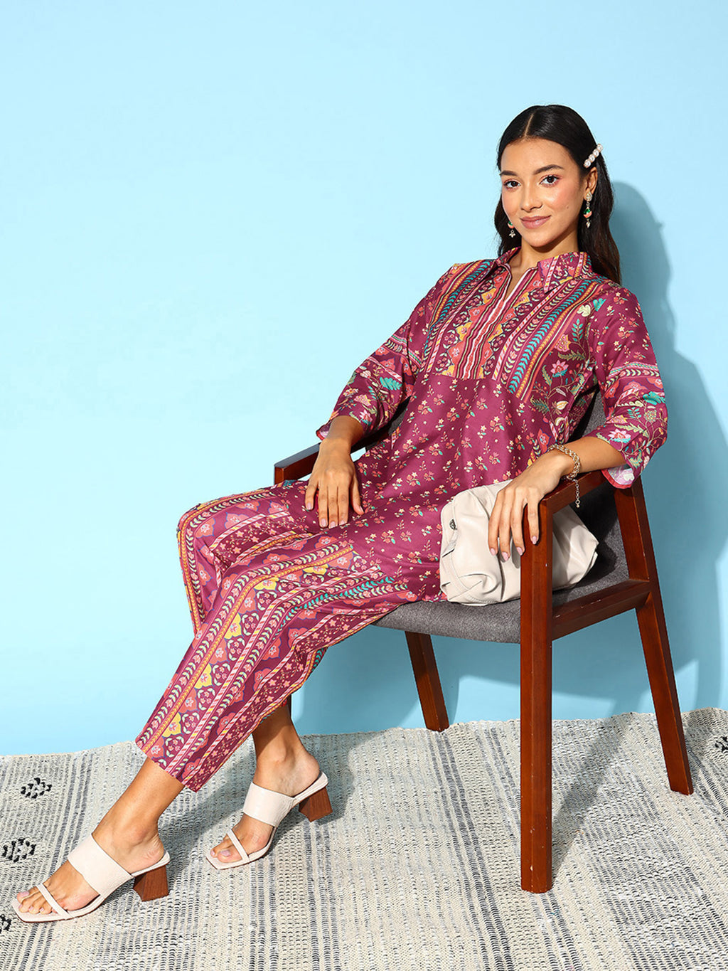 Wine Floral Printed Co-Ords  Set