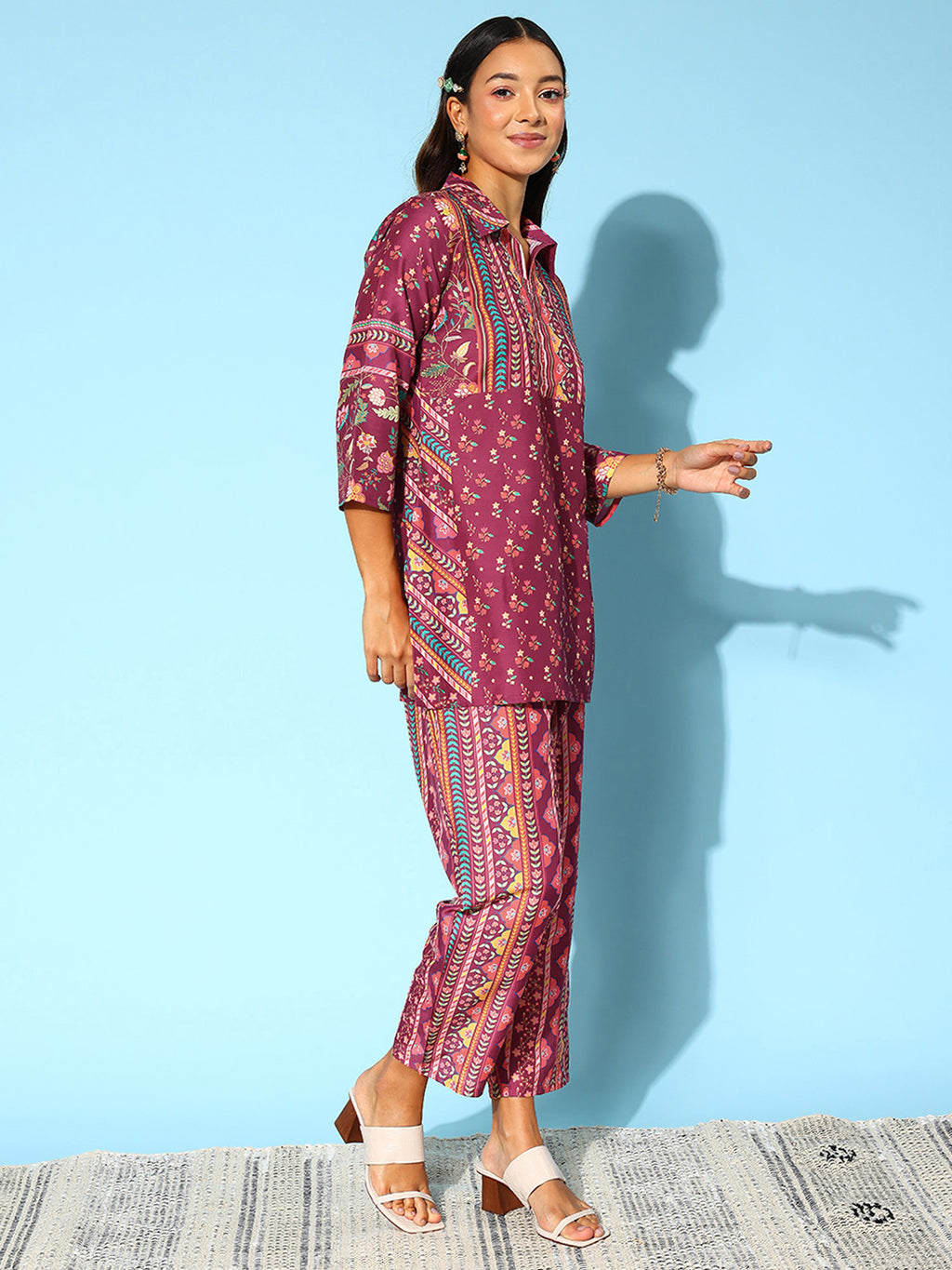 Wine Floral Printed Co-Ords  Set