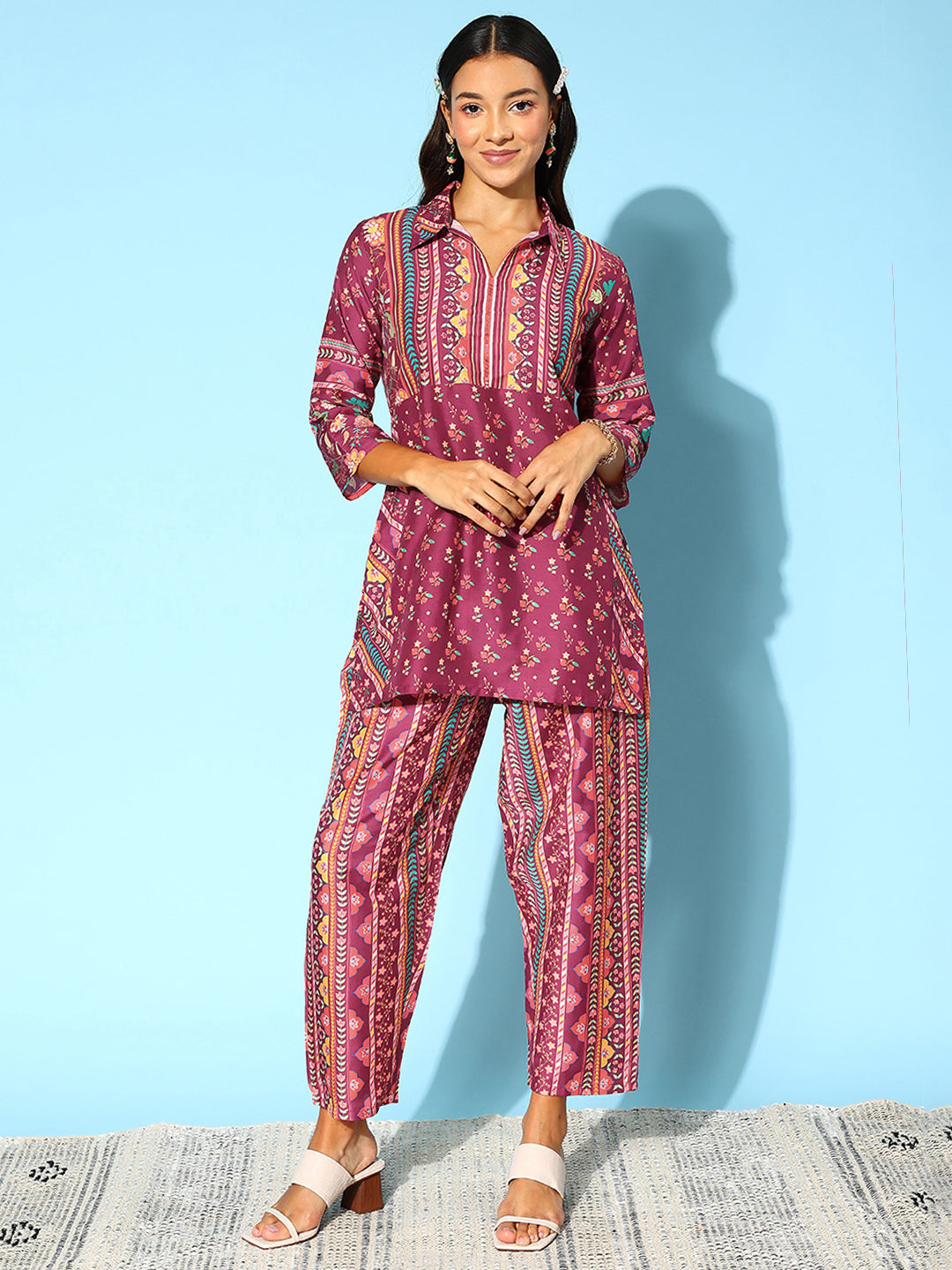 Wine Floral Printed Co-Ords  Set