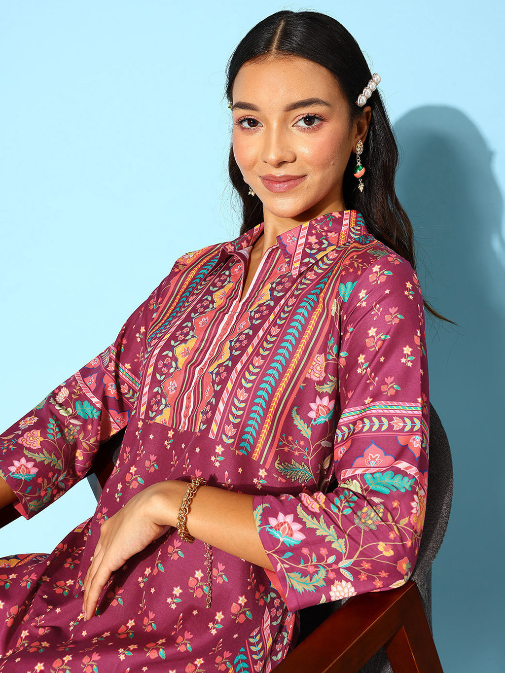 Wine Floral Printed Co-Ords  Set