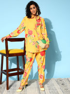 Floral Printed Collar Embellished Co-ords Set