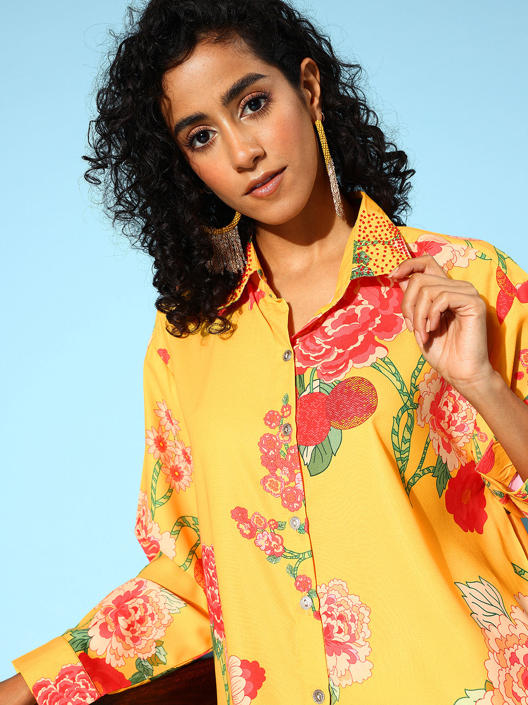 Floral Printed Collar Embellished Co-ords Set