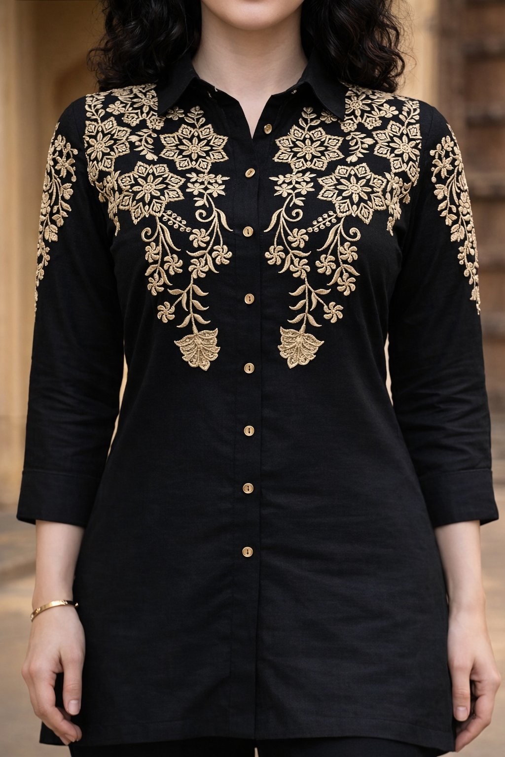 Zummer Women Black Floral Embroidered Rayon Co-Ord Set