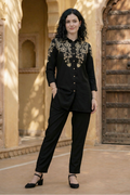 Zummer Women Black Floral Embroidered Rayon Co-Ord Set