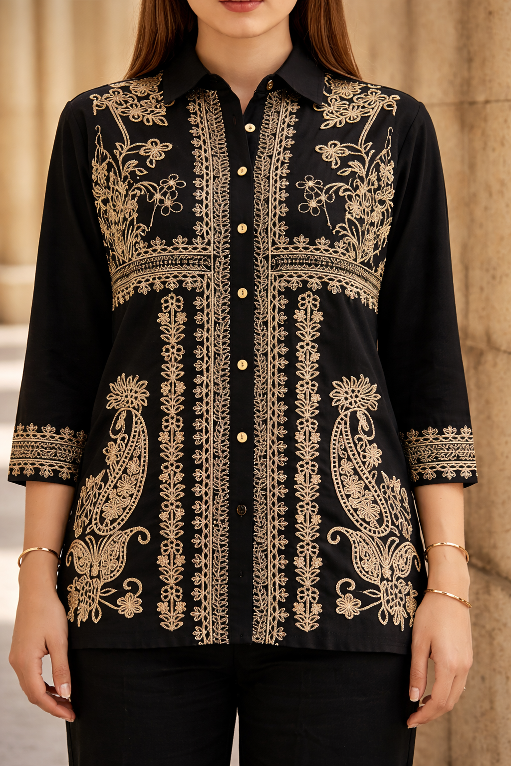 Zummer Women Black Embroidered Rayon Co-Ord Set