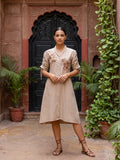 Zummer Embroidered Midi Shirt Dress – Beige