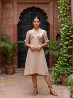 Zummer Embroidered Midi Shirt Dress – Beige
