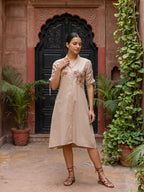 Zummer Embroidered Midi Shirt Dress – Beige