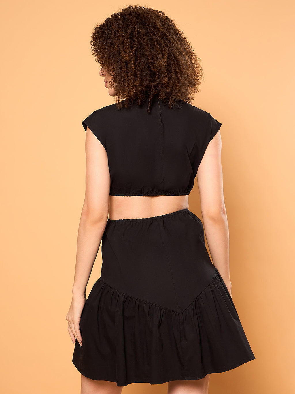 Off White Cotton Embroidered Empire Short Dress with Puff Sleeves