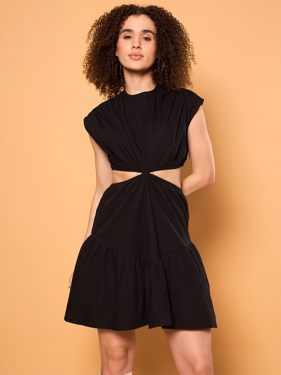 Zummer Off White Cotton Embroidered Empire Short Dress with Puff Sleeves