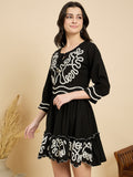 Black Embroidered Fit And Flare Short Dress