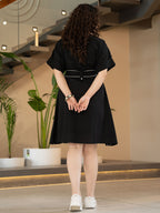 Floral Embroidered Kimono Sleeve Cotton A-Line Dress