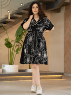 Floral Embroidered Kimono Sleeve Cotton A-Line Dress