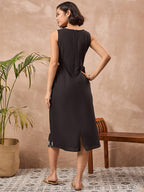 Black Cotton Embroidered Sheath Dress with No Sleeves