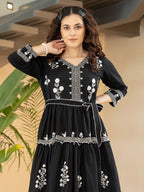 Black Embroidered Fit And Flare Short Dress