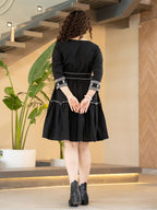 Black Embroidered Fit And Flare Short Dress