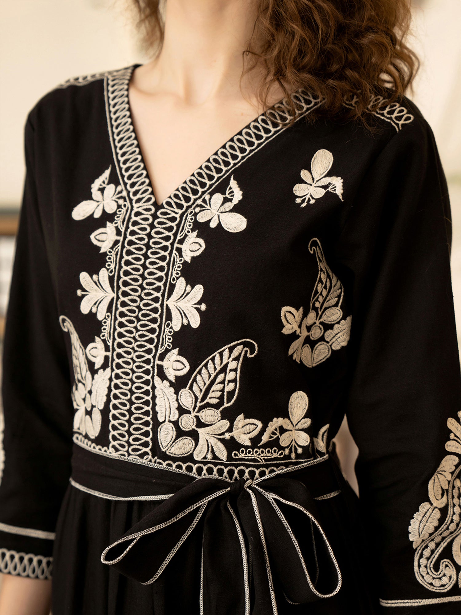 Black Embroidered Fit And Flare Short Dress