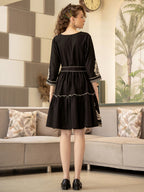 Black Embroidered Fit And Flare Short Dress