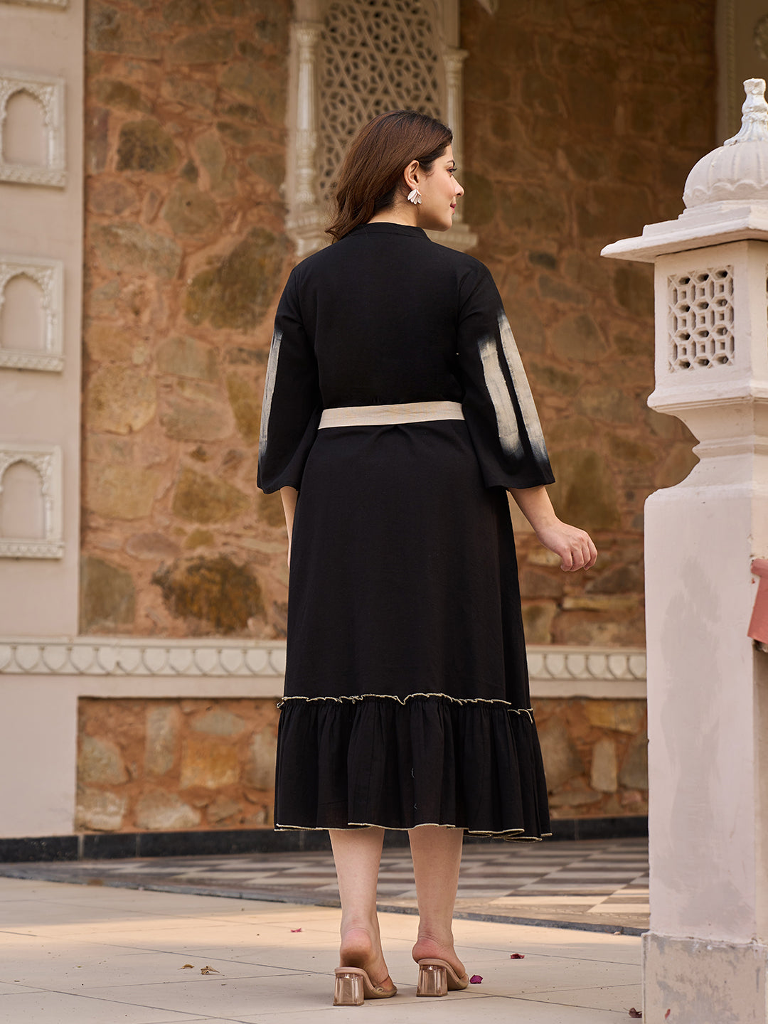 Zummer Hand Painted Midi Dress – Black Fit & Flare