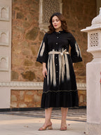 Zummer Hand Painted Midi Dress – Black Fit & Flare