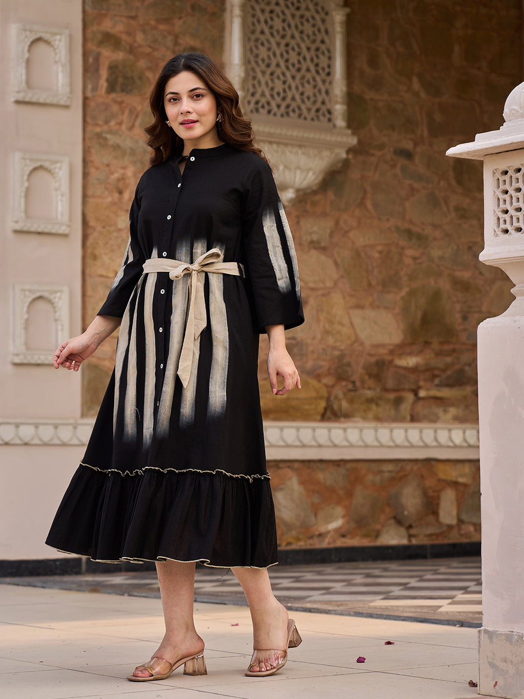 Zummer Hand Painted Midi Dress – Black Fit & Flare