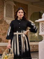 Zummer Hand Painted Midi Dress – Black Fit & Flare