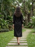 Zummer Embroidered Midi Shirt Dress – Black Geometric