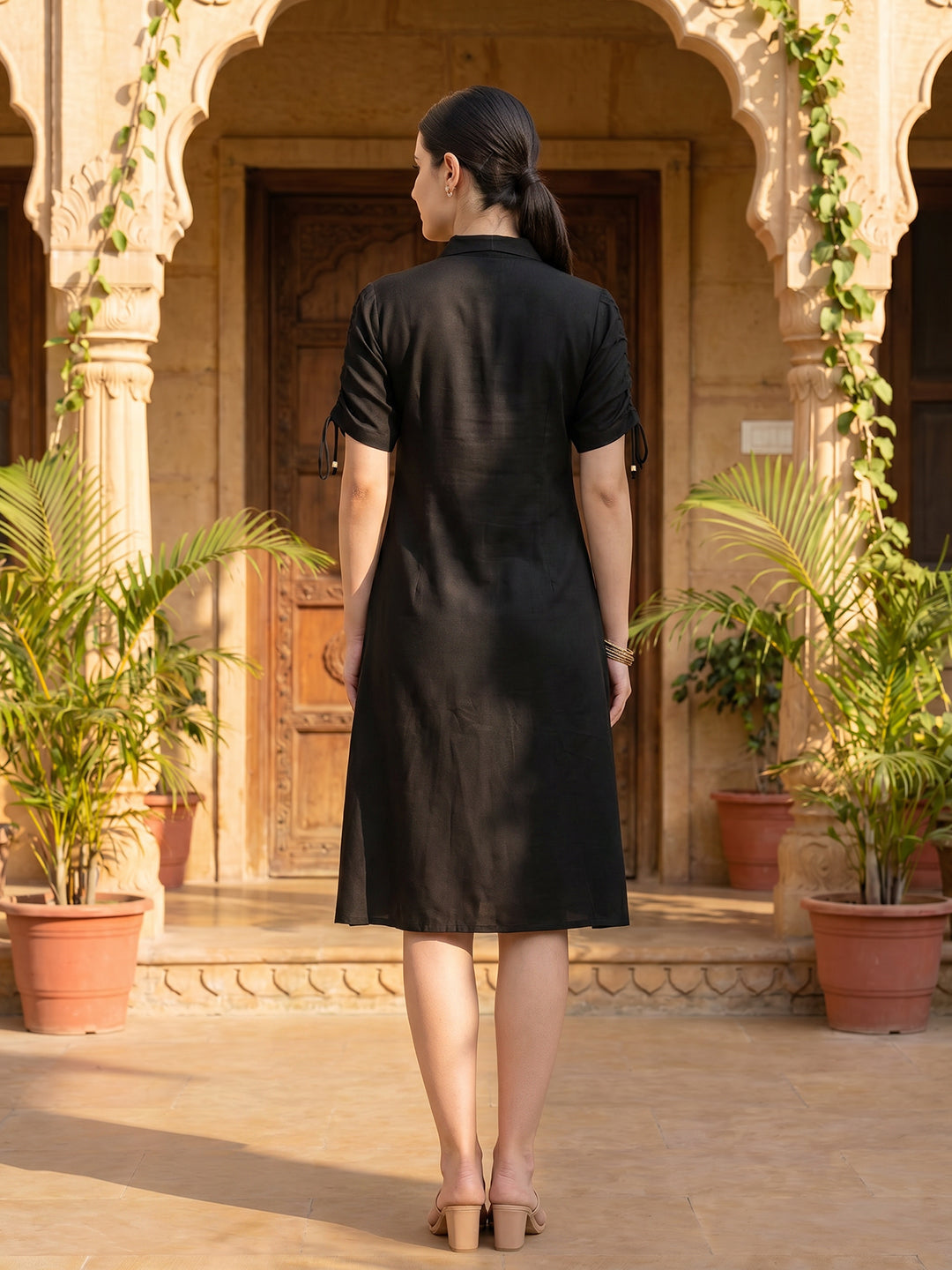 Zummer Women Black Floral Embroidered Cotton Midi Dress