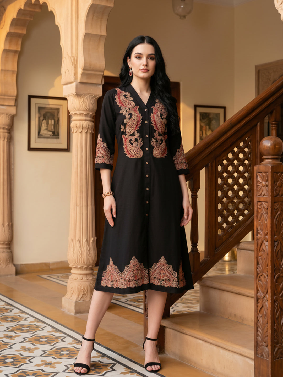 Zummer Women Black Embroidered Shirt Dress
