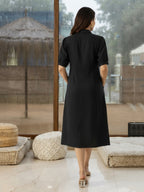 Zummer Black Floral Embroidered Cotton Midi Dress