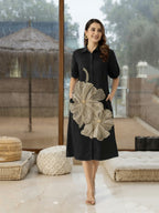 Zummer Black Floral Embroidered Cotton Midi Dress