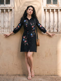 Zummer Women's Black Embroidered Shirt Dress with Floral Detailing