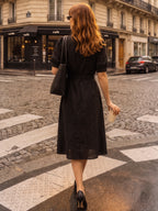 Zummer Women’s Black Solid Fit & Flare Midi Dress with Mandarin Collar