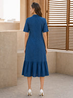 Zummer Women Teal Embroidered Schiffli Cotton Midi Dress