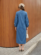 Zummer Embroidered Midi Shirt Dress – Blue Geometric
