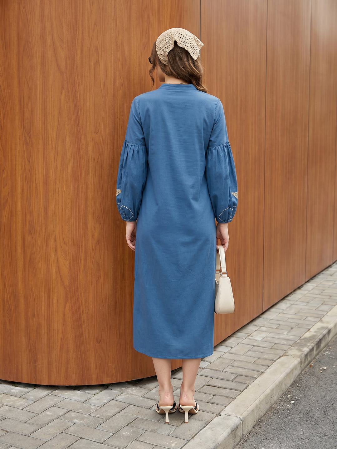 Zummer Embroidered Midi Shirt Dress – Blue Geometric