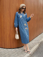 Zummer Embroidered Midi Shirt Dress – Blue Geometric