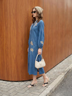 Zummer Embroidered Midi Shirt Dress – Blue Geometric