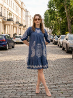 Zummer Women Blue Embroidered Cotton
