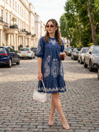 Zummer Women Blue Embroidered Cotton