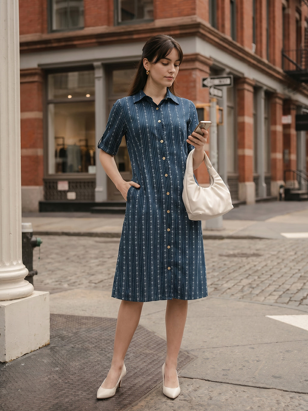 Zummer Women Blue Self Design Shirt Dress