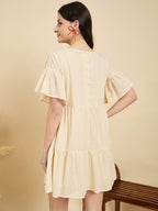 Beige Embroidered Short Tiered Dress