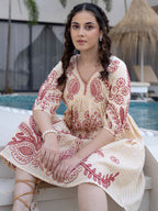 Cream Embroidered Puff Sleeve Short Dress