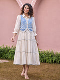 Zummer Embroidered Midi Dress with Jacket – Off White Fit & Flare Set