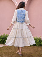Zummer Embroidered Midi Dress with Jacket – Off White Fit & Flare Set