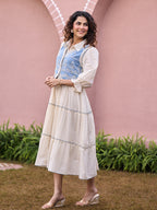 Zummer Embroidered Midi Dress with Jacket – Off White Fit & Flare Set