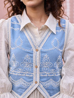 Zummer Embroidered Midi Dress with Jacket – Off White Fit & Flare Set