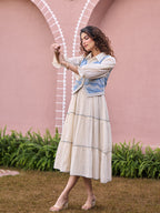 Zummer Embroidered Midi Dress with Jacket – Off White Fit & Flare Set