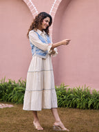 Zummer Embroidered Midi Dress with Jacket – Off White Fit & Flare Set