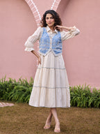 Zummer Embroidered Midi Dress with Jacket – Off White Fit & Flare Set